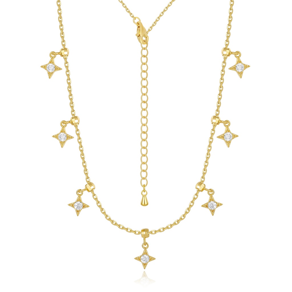 Gold-Plated Brass Star Necklace with Sparkling CZ Charms