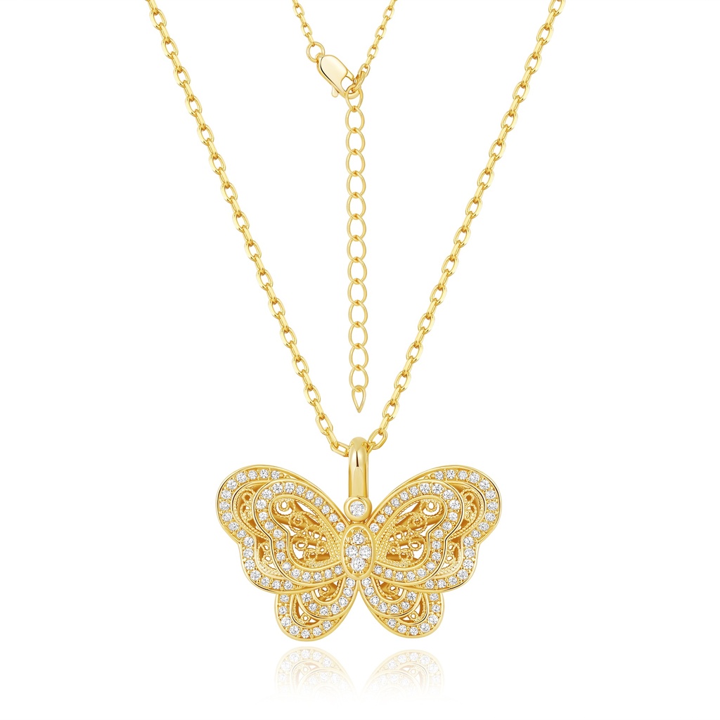 Gold-Plated Butterfly Pendant Necklace with Intricate CZ Details