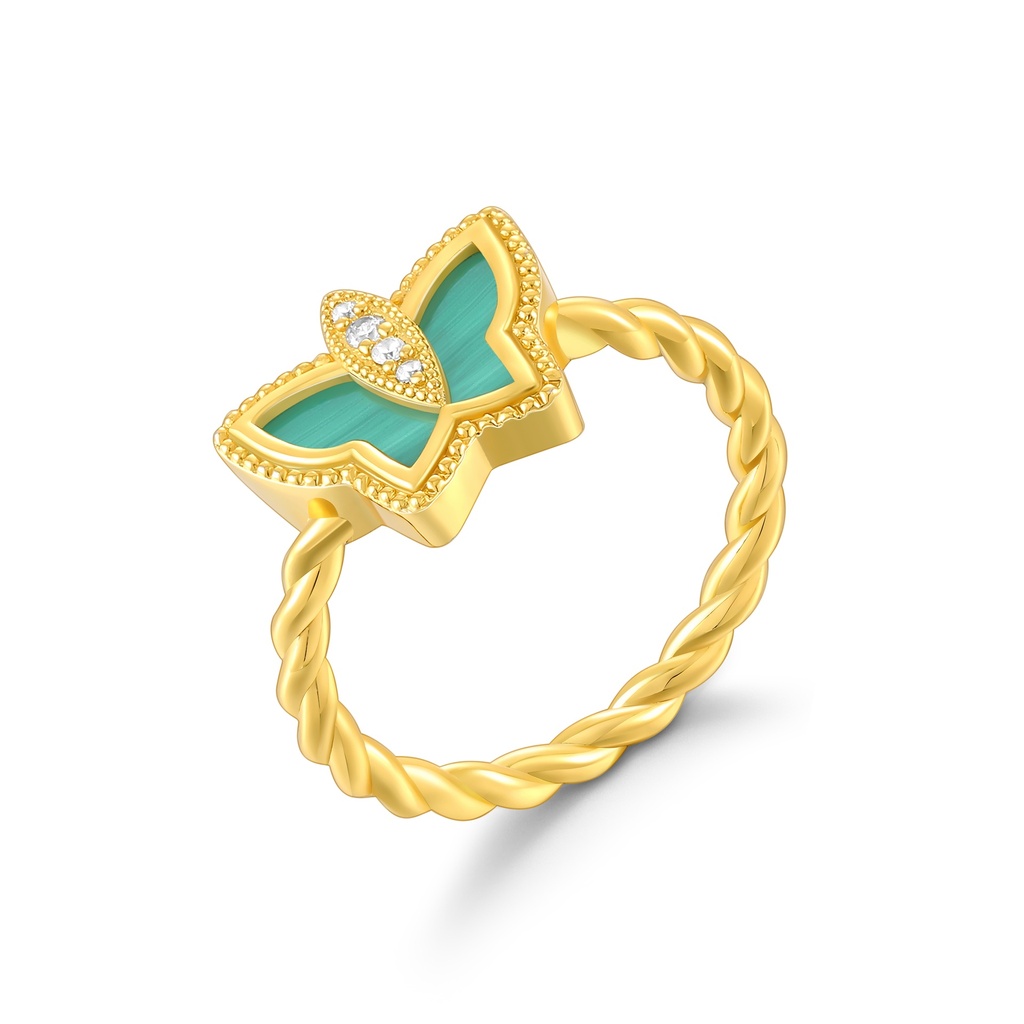 Gold-Plated Butterfly Ring with Green Enamel Inlay
