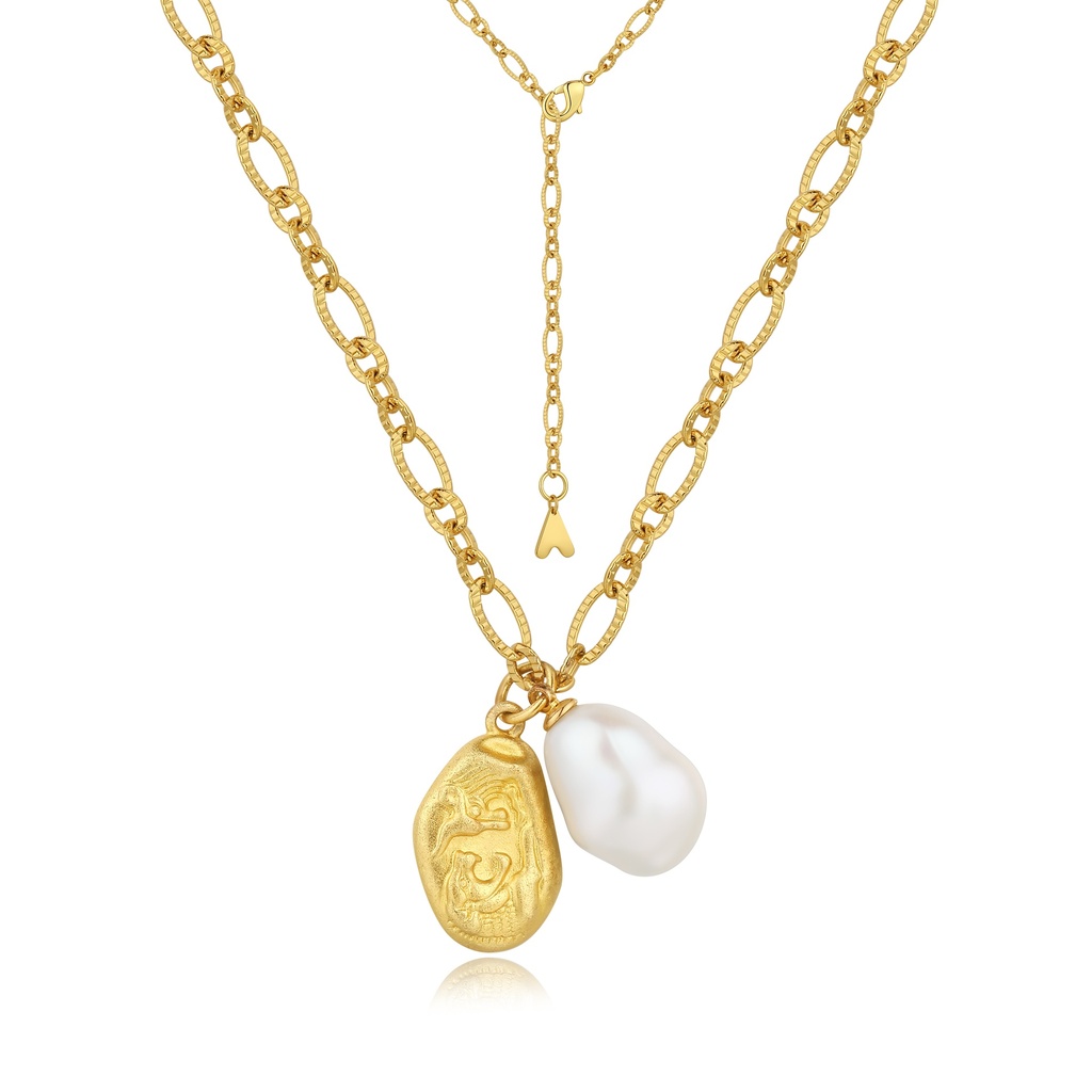 Gold-Plated Chunky Chain with Dragon Coin and Pearl
