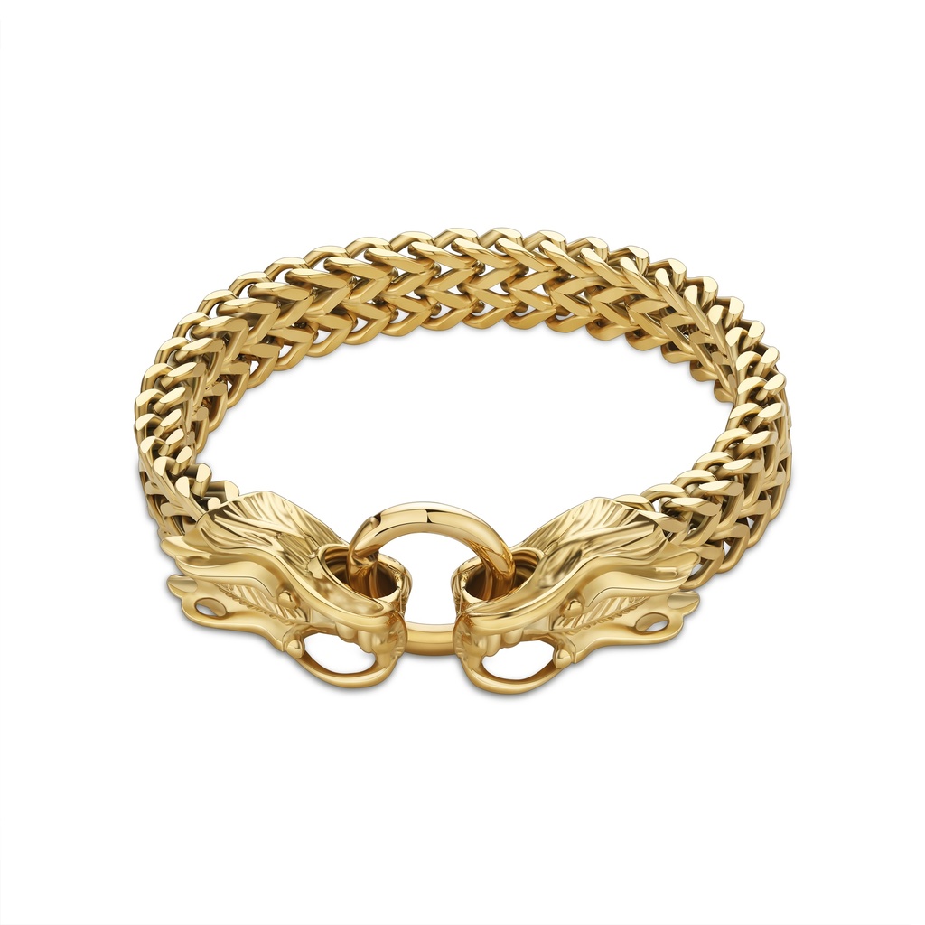 Gold-Plated Dragon Head Stainless Steel Chain Bracelet with Ring Clasp