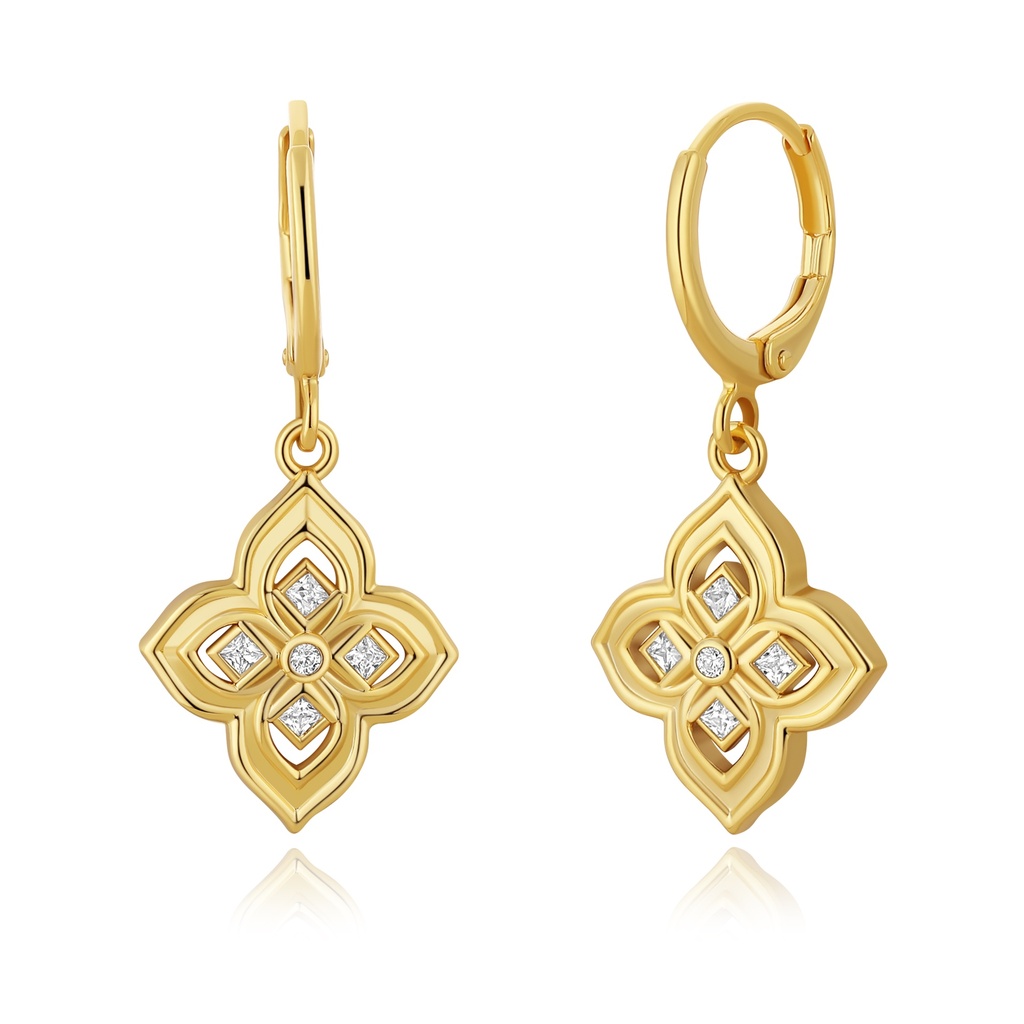 Gold-Plated Layered Flower Earrings with Sparkling CZ Centers