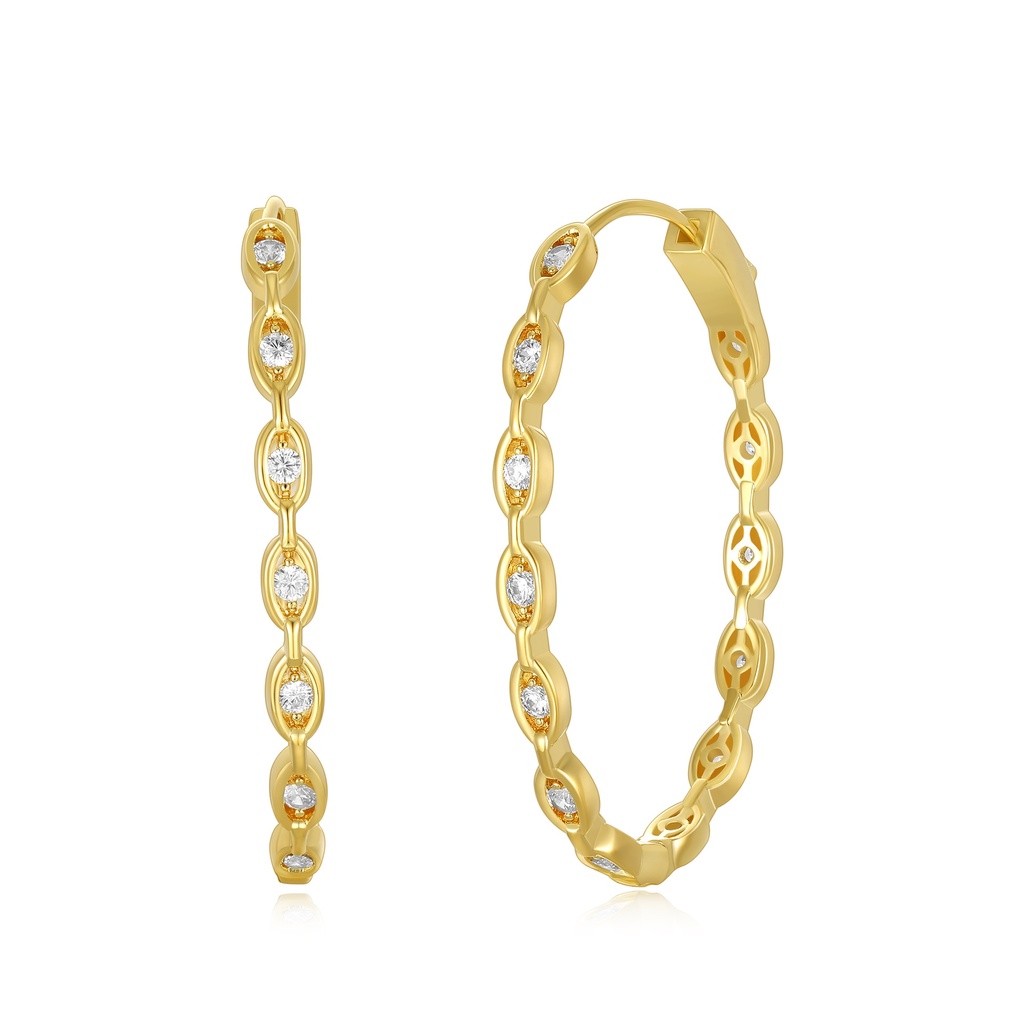 Gold-Plated Oval Link Hoop Earrings with Sparkling Accents