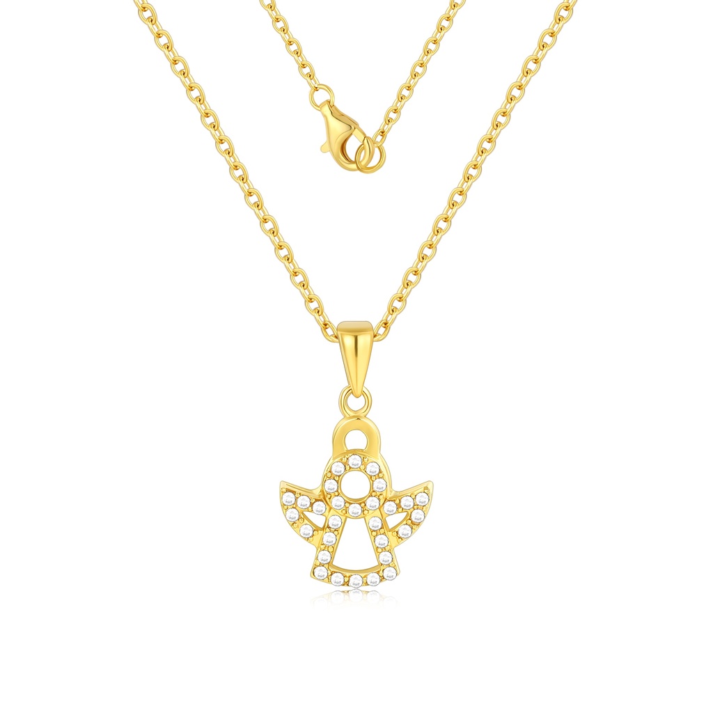 Gold-Plated Stainless Steel Angel Pendant Necklace With Sparkling Stones