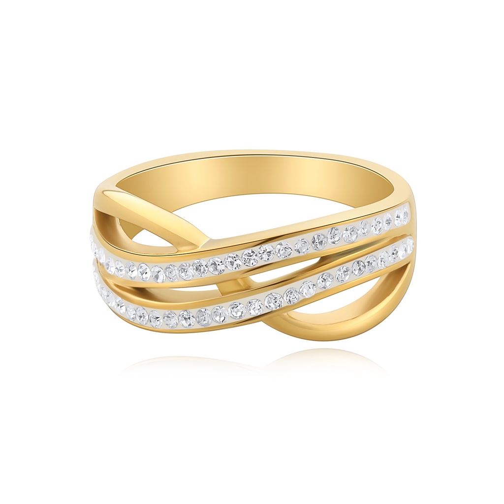 Gold-Plated Stainless Steel Ring with Clear Stones