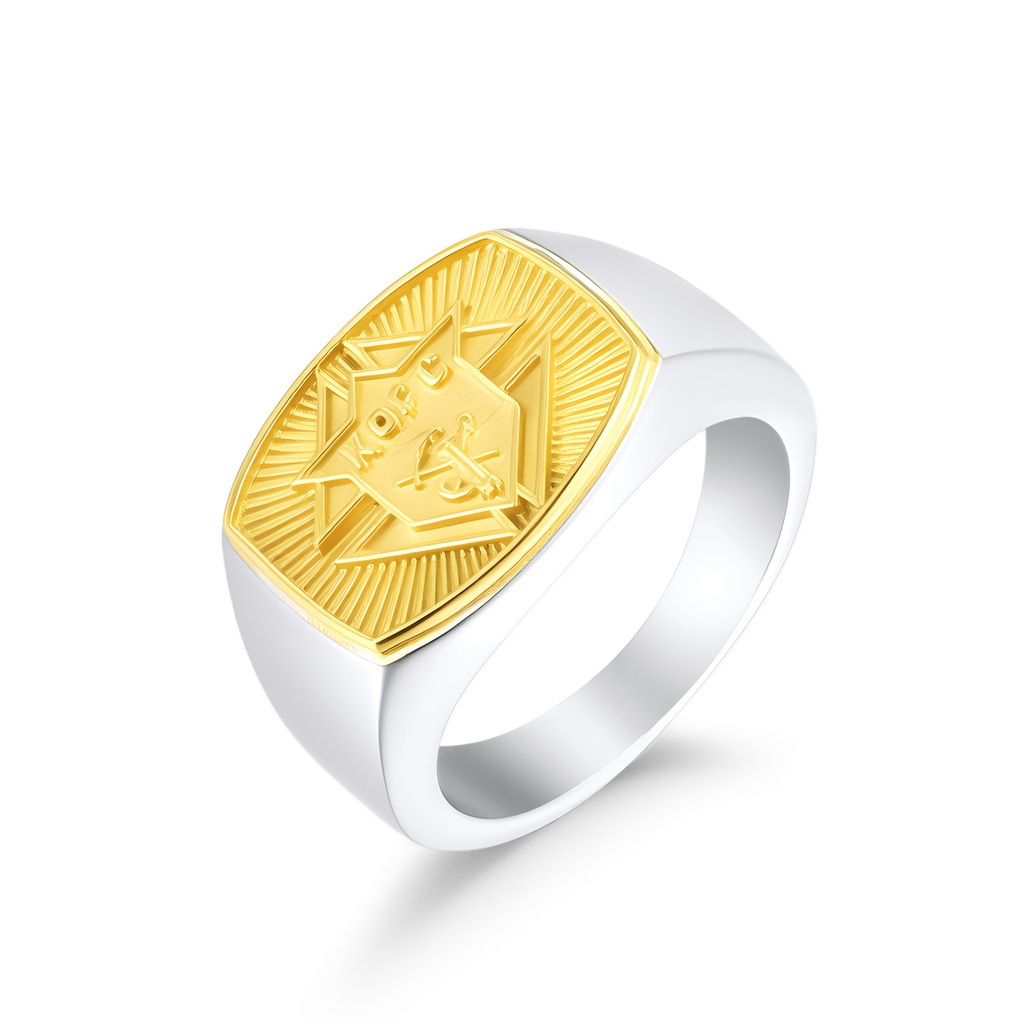 Gold-Plated Stainless Steel Signet Ring with Star Emblem Design