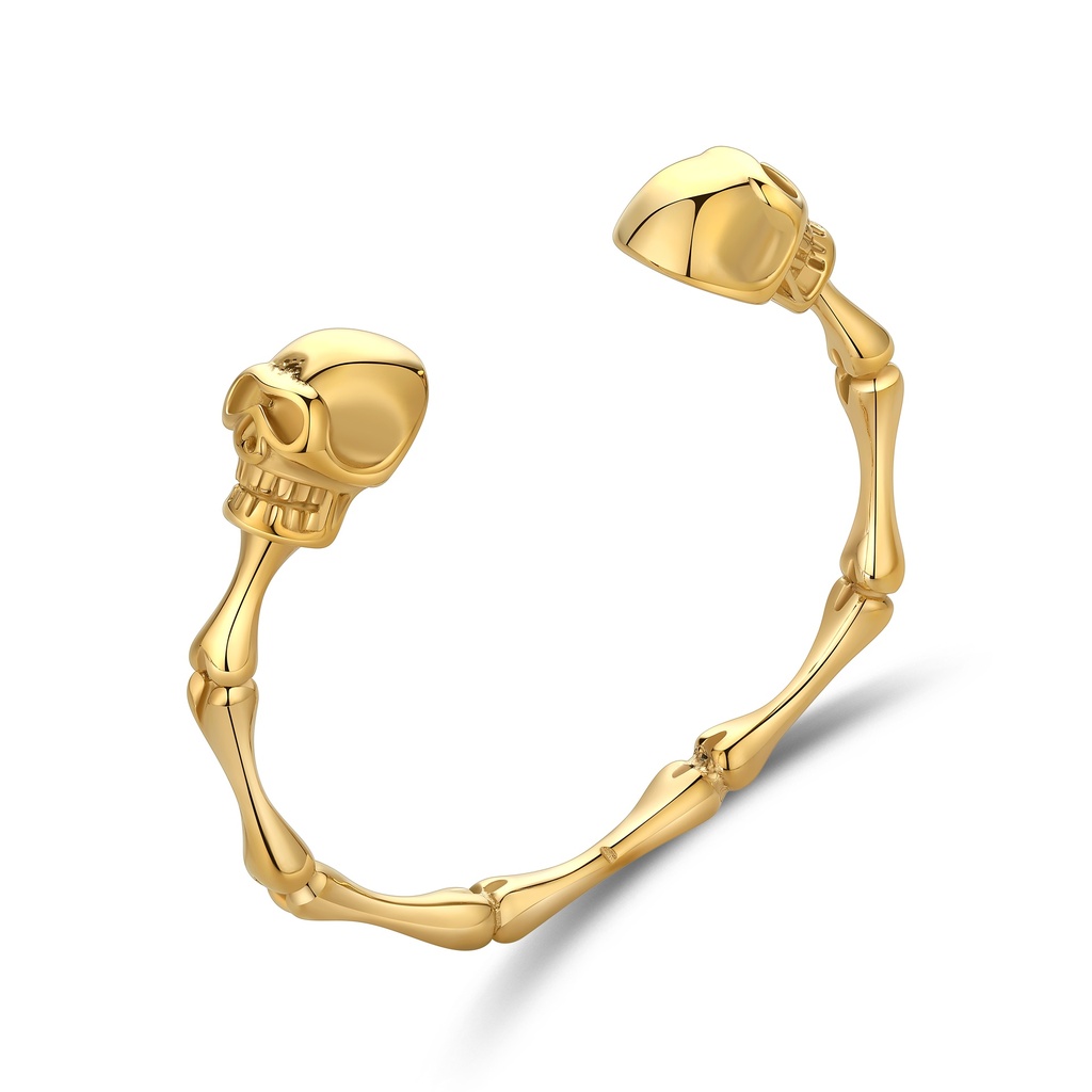 Gold-Plated Stainless Steel Skull and Bone Cuff Bracelet