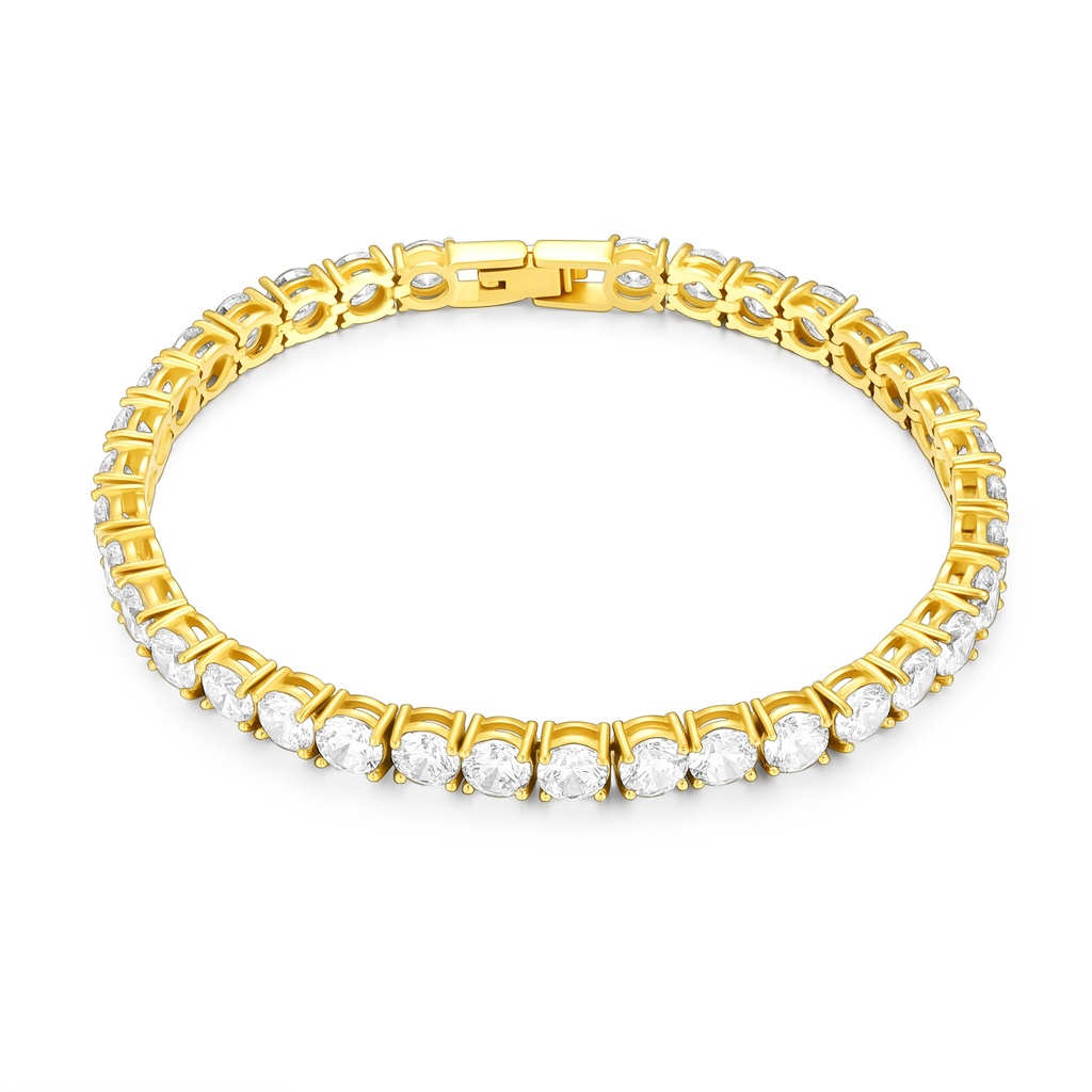 Gold-Plated Stainless Steel Tennis Bracelet with Sparkling Crystals