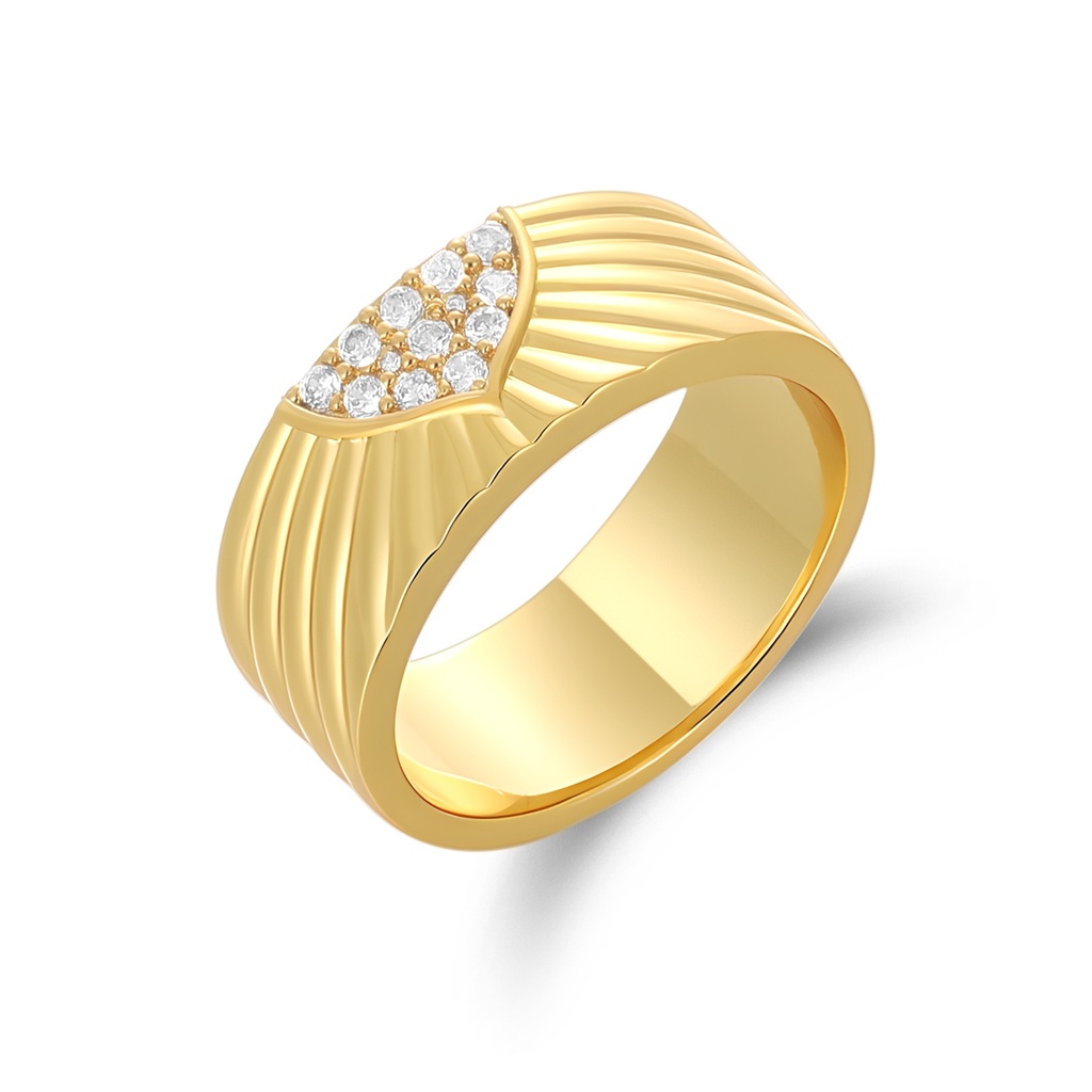 Gold-Plated Wide Band Ring with Paved Crystal Accents