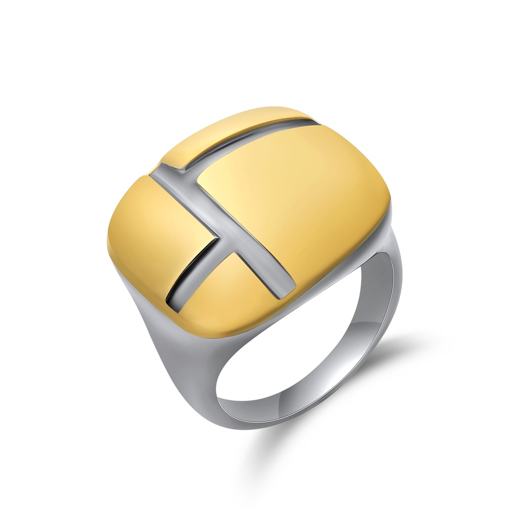 Gold-Tone Cross Stainless Steel Signet Ring