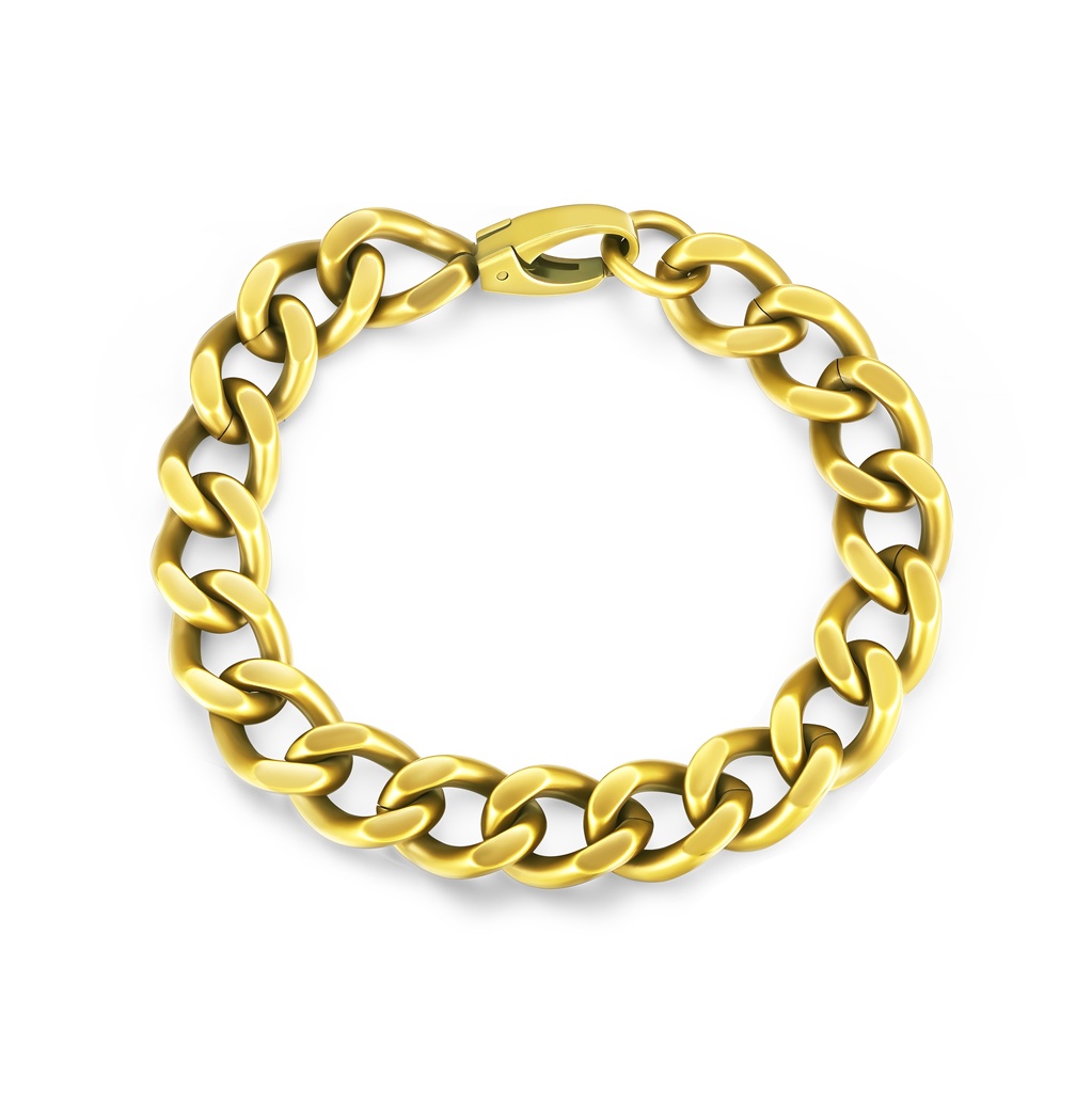 Gold-Tone Stainless Steel Cuban Chain Bracelet with Lobster Clasp