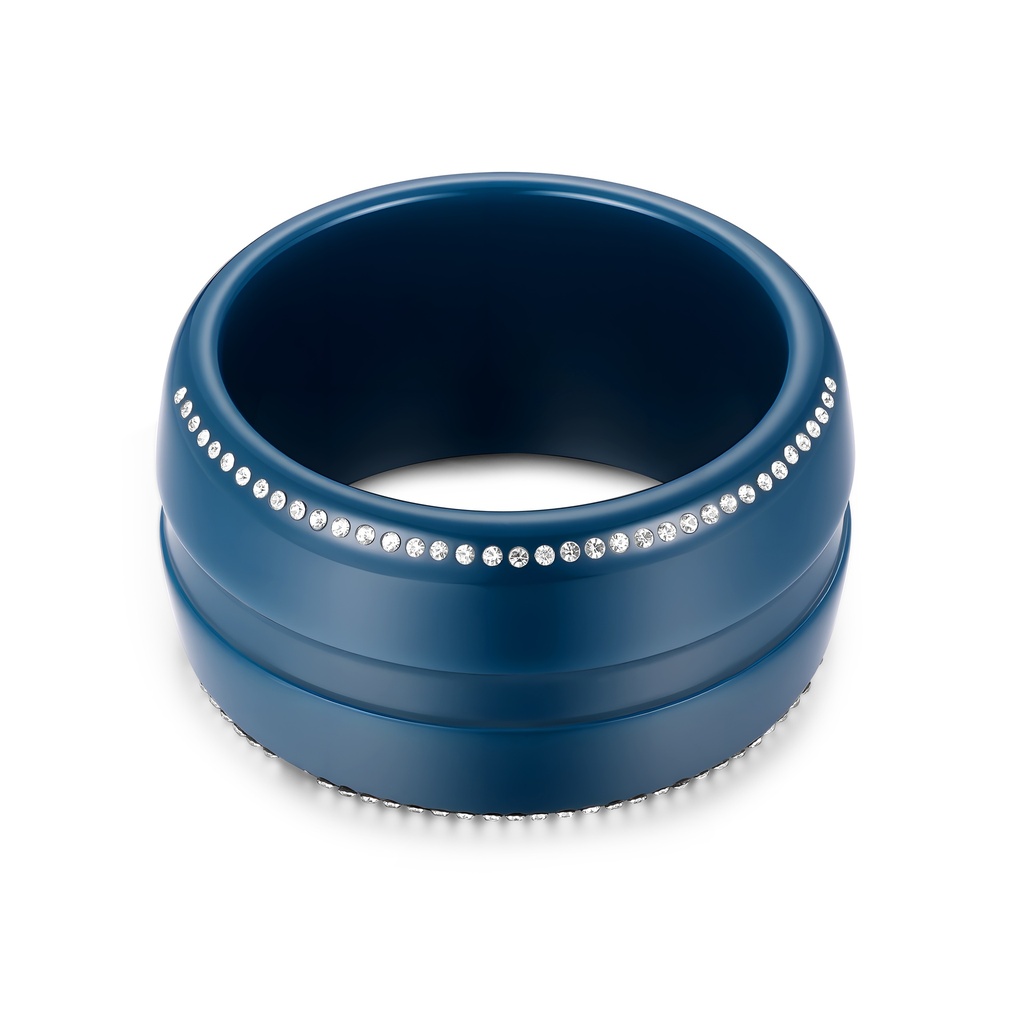 Bold Blue Stainless Steel Ring with Dual Crystal Accent Rows