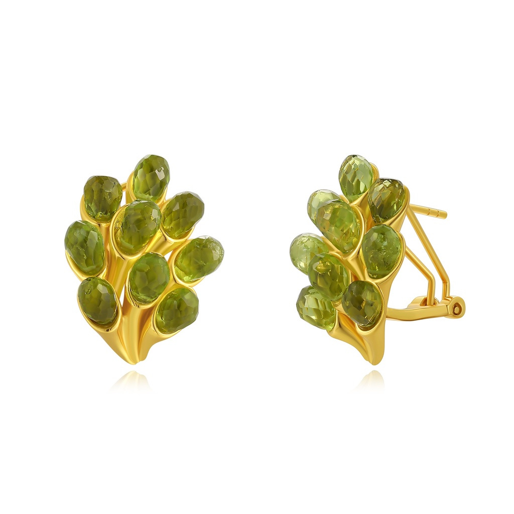 Gold-Tone Stainless Steel Earrings with Green Faceted Gemstone Clusters