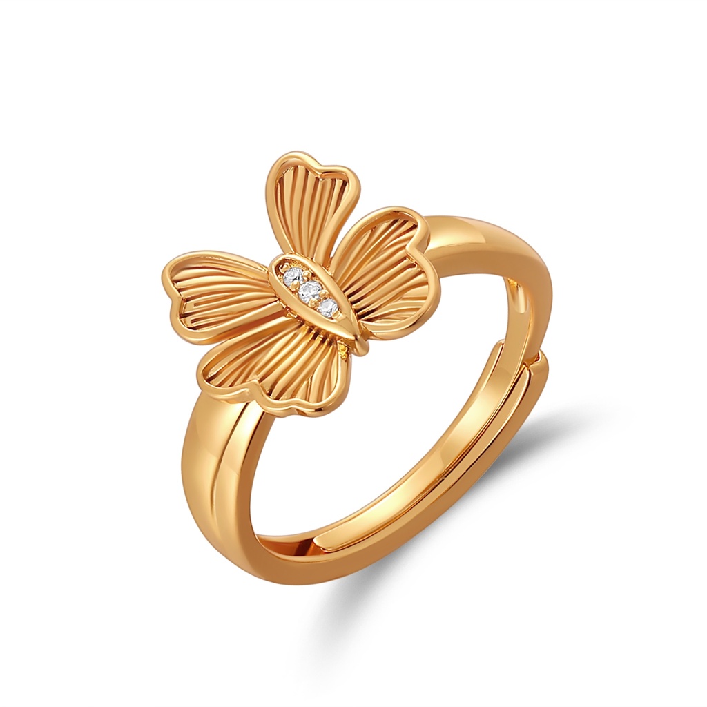 Golden Butterfly Bloom Ring with Sparkling Center Accents