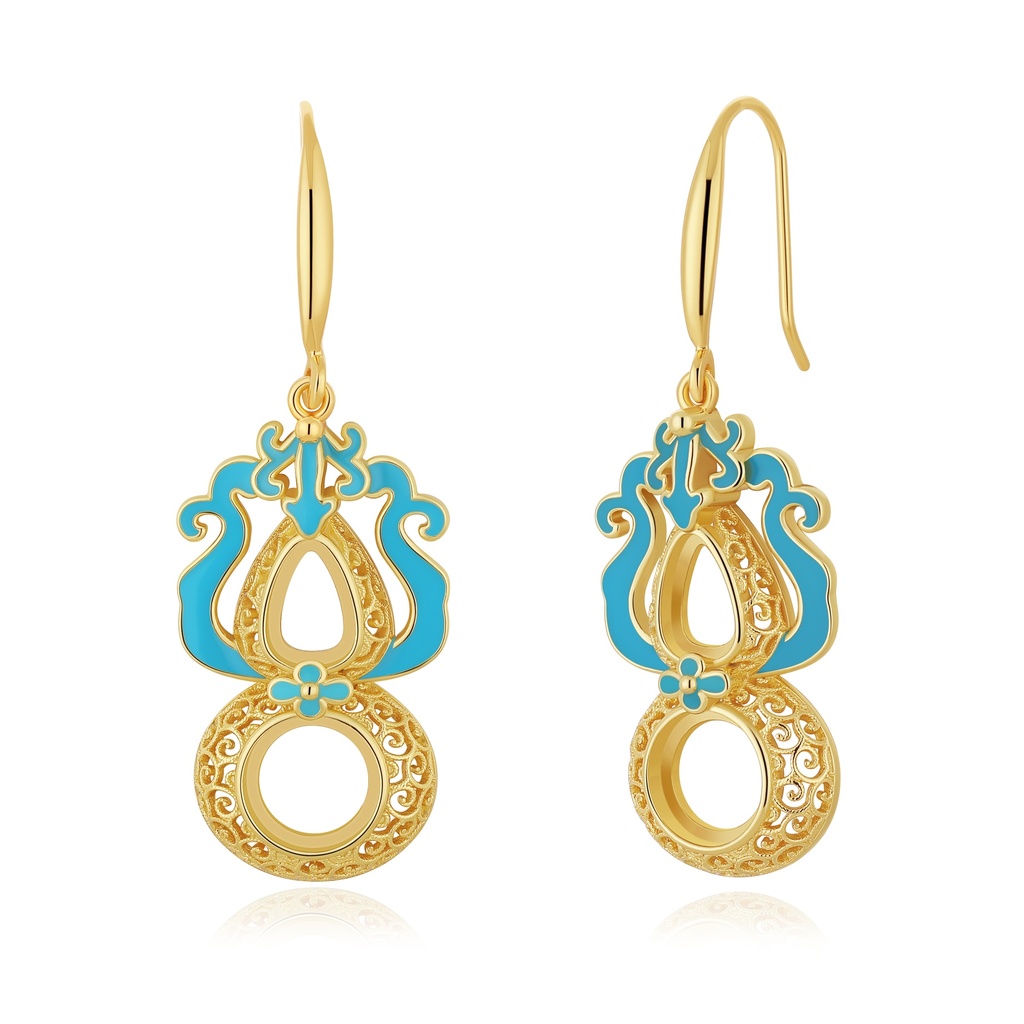 Golden Elegance with Turquoise Enamel Drop Earrings