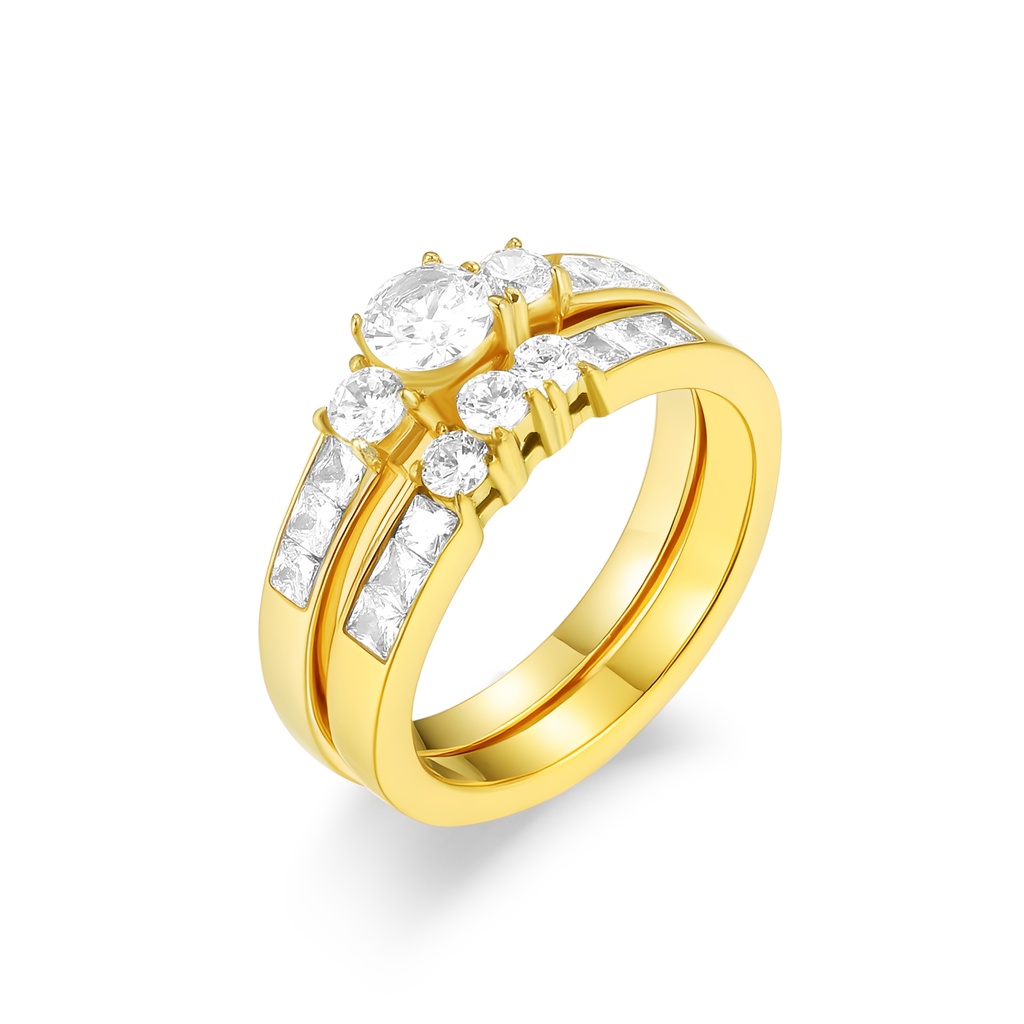 Golden Elegance – Sparkling Stainless Steel Bridal Ring Set