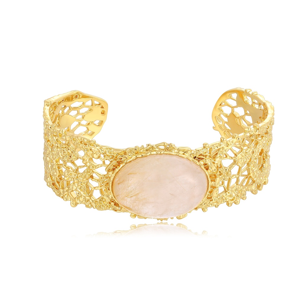 Golden Filigree Cuff with Rose Quartz Centerpiece