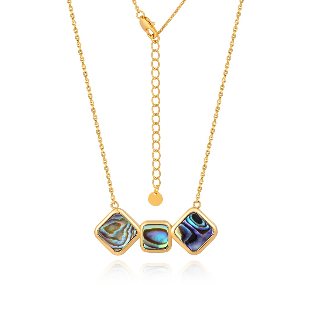 Golden Geometric Necklace Featuring Iridescent Abalone Shell Inlays Trio