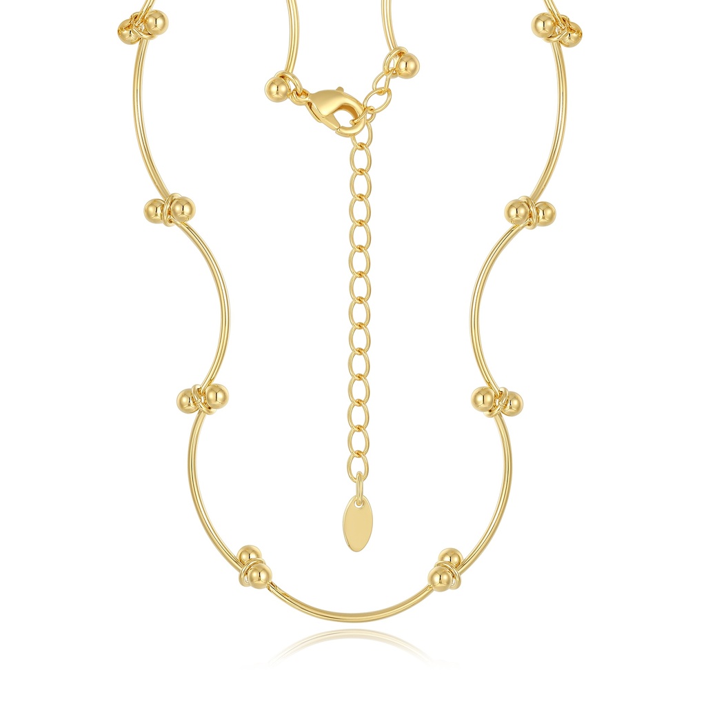 Golden Heart Charm Necklace with Dual Layer Oval Bead Chains