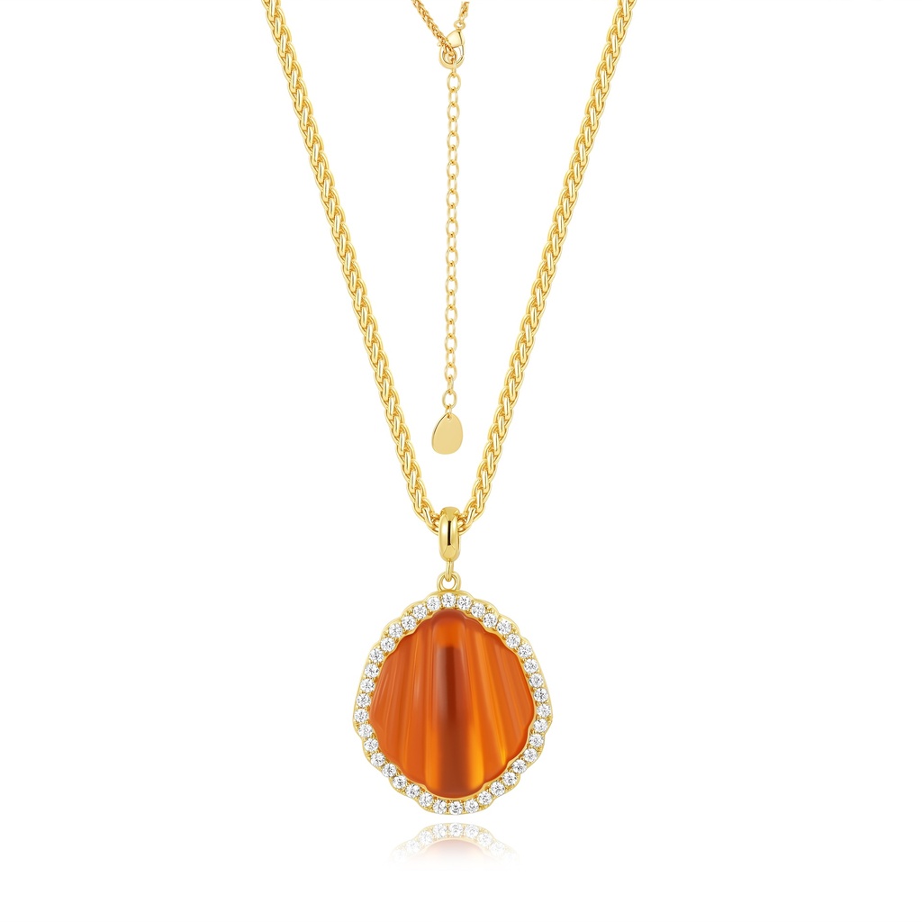 Golden Shell Pendant Necklace with Sparkling Zircon Halo