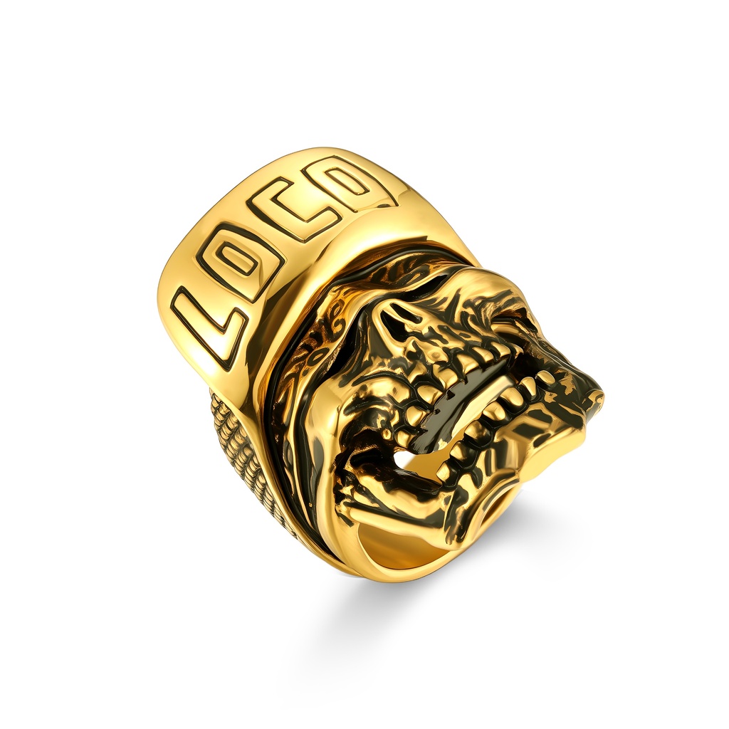 Golden Skull Ring with Bold “LOCO” Street Style Design
