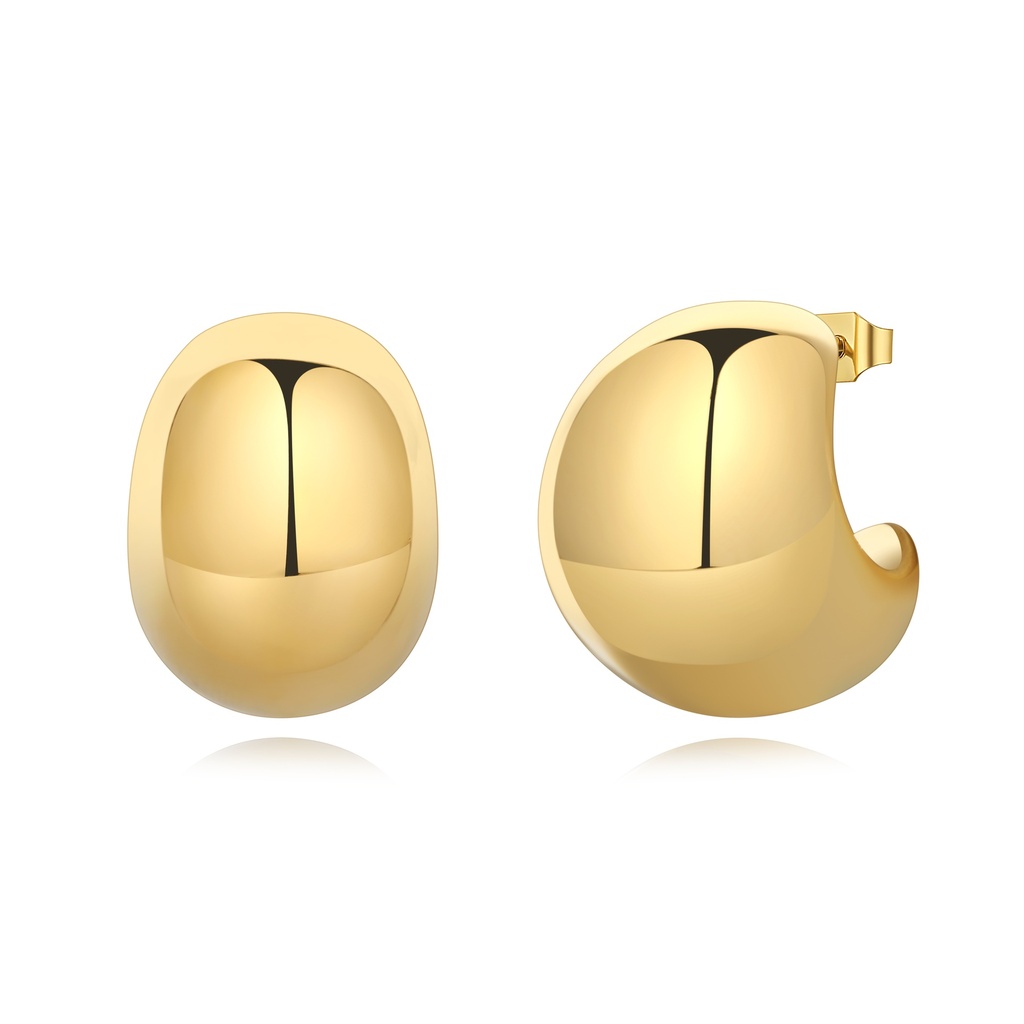 [DJ01E0022] Bold Dome Hoop Earrings, Polished Stainless Steel Gold-Tone Finish