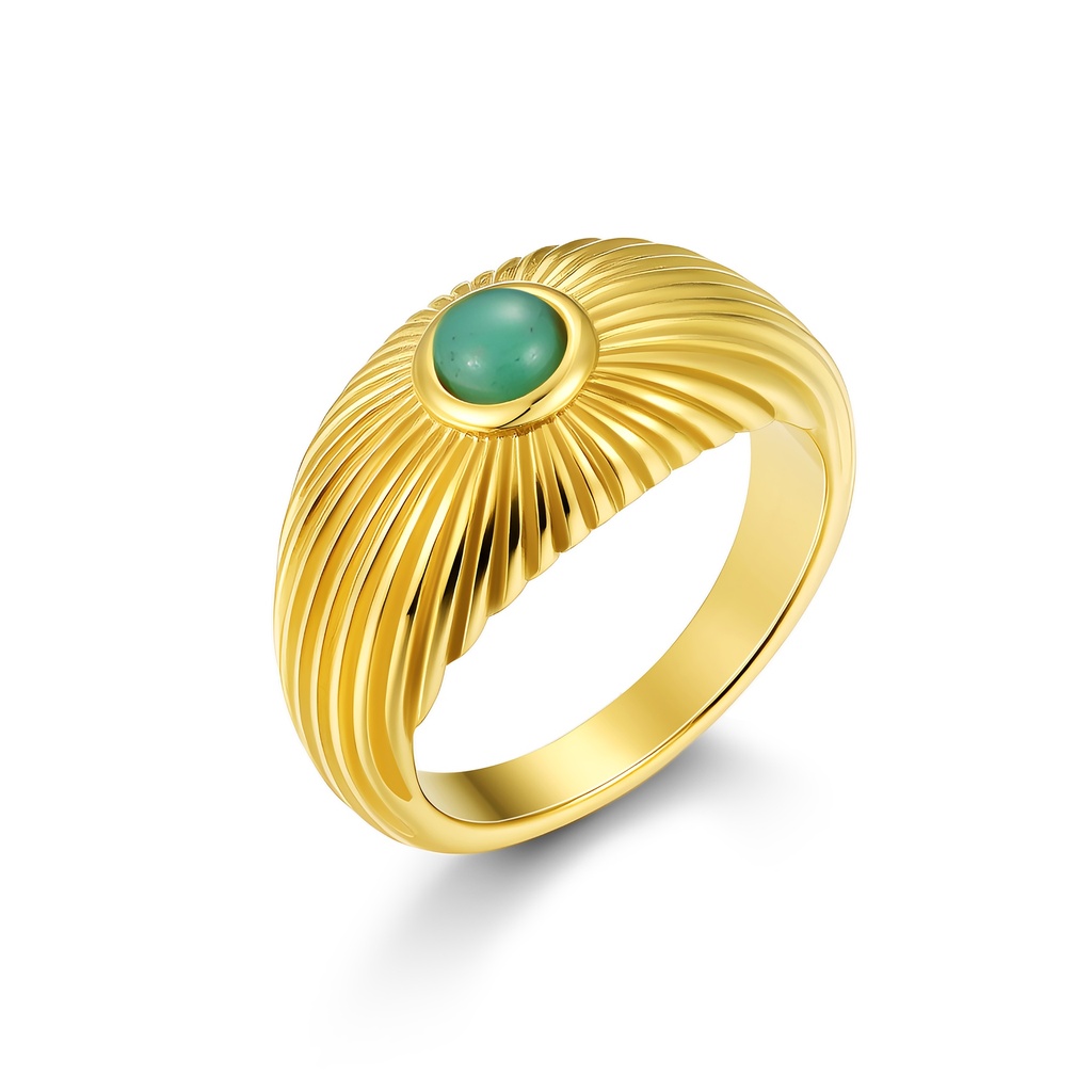 Golden Stainless Steel Ring with Elegant Green Stone Accent