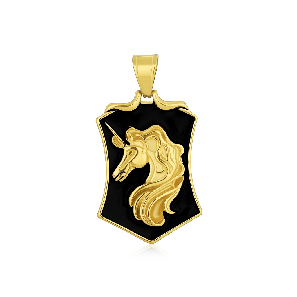 Golden Unicorn Shield Pendant Necklace for Bold, Mystical Style