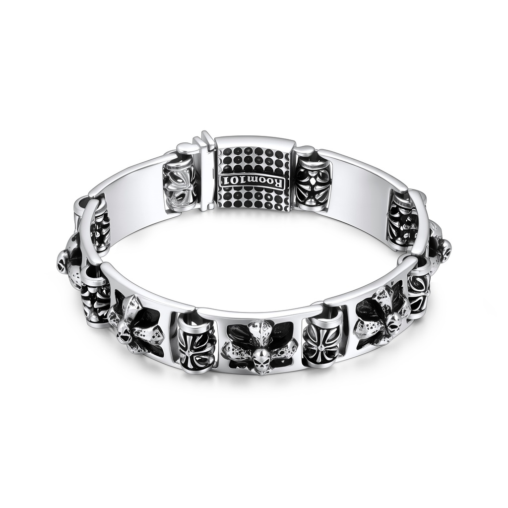 Gothic Stainless Steel Bracelet with Skull and Mask Design