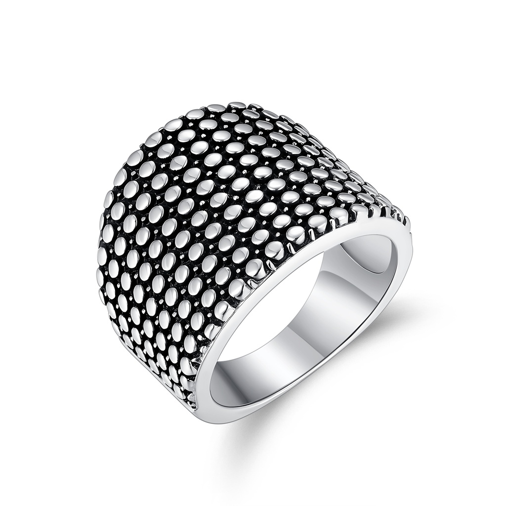 Bold Dome Stainless Steel Ring with Polished Dot Texture