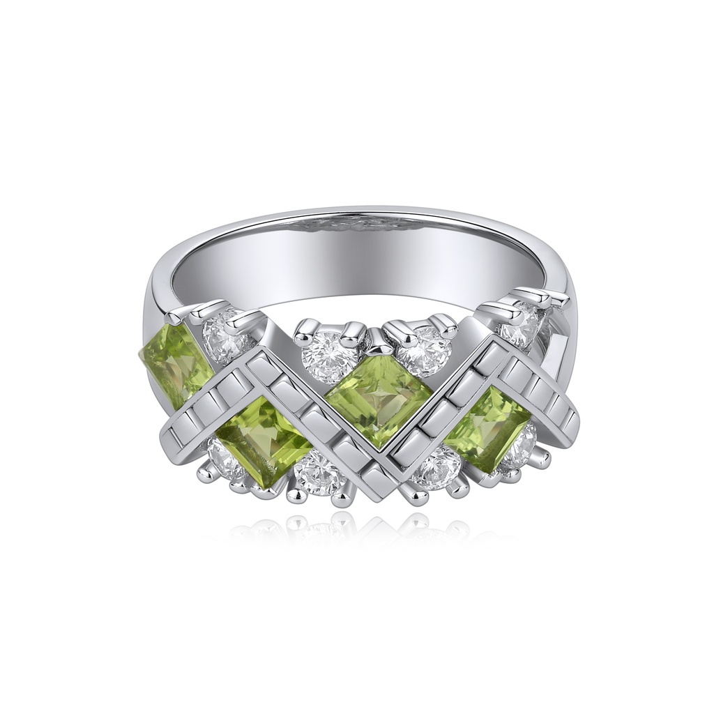 Green CZ Crisscross Silver Ring with Radiant Sparkle