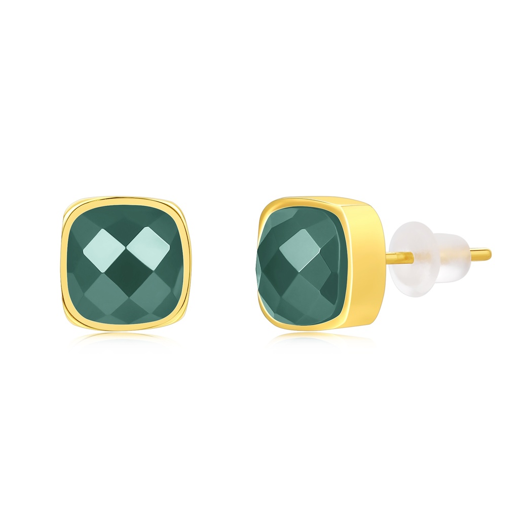 Green Gemstone Stud Earrings in Gold Stainless Steel Setting