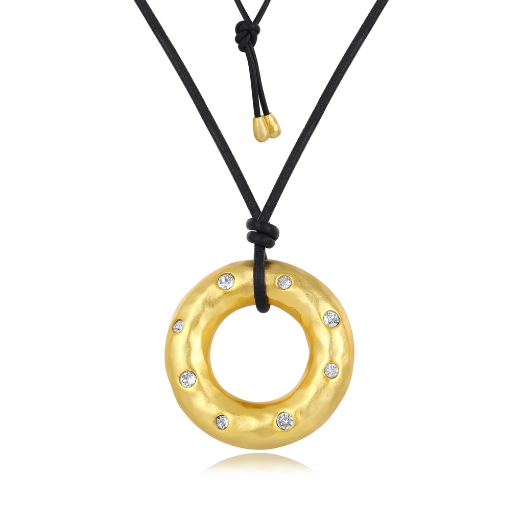 Hammered Gold Donut Pendant with Crystal Accents