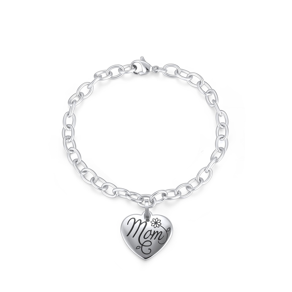 Heart Charm Stainless Steel Mom Bracelet for Elegant Daily Wear