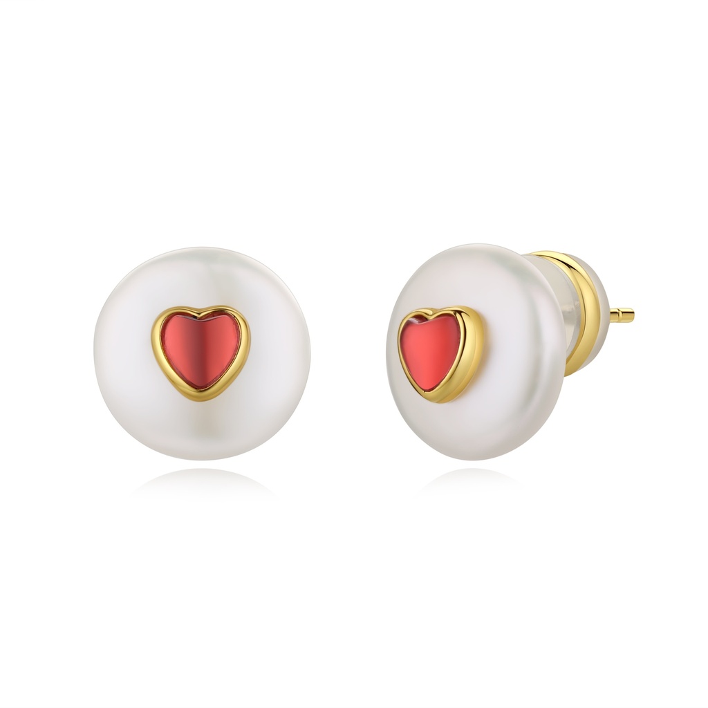 Heart-Inset Mother-of-Pearl Stud Earrings