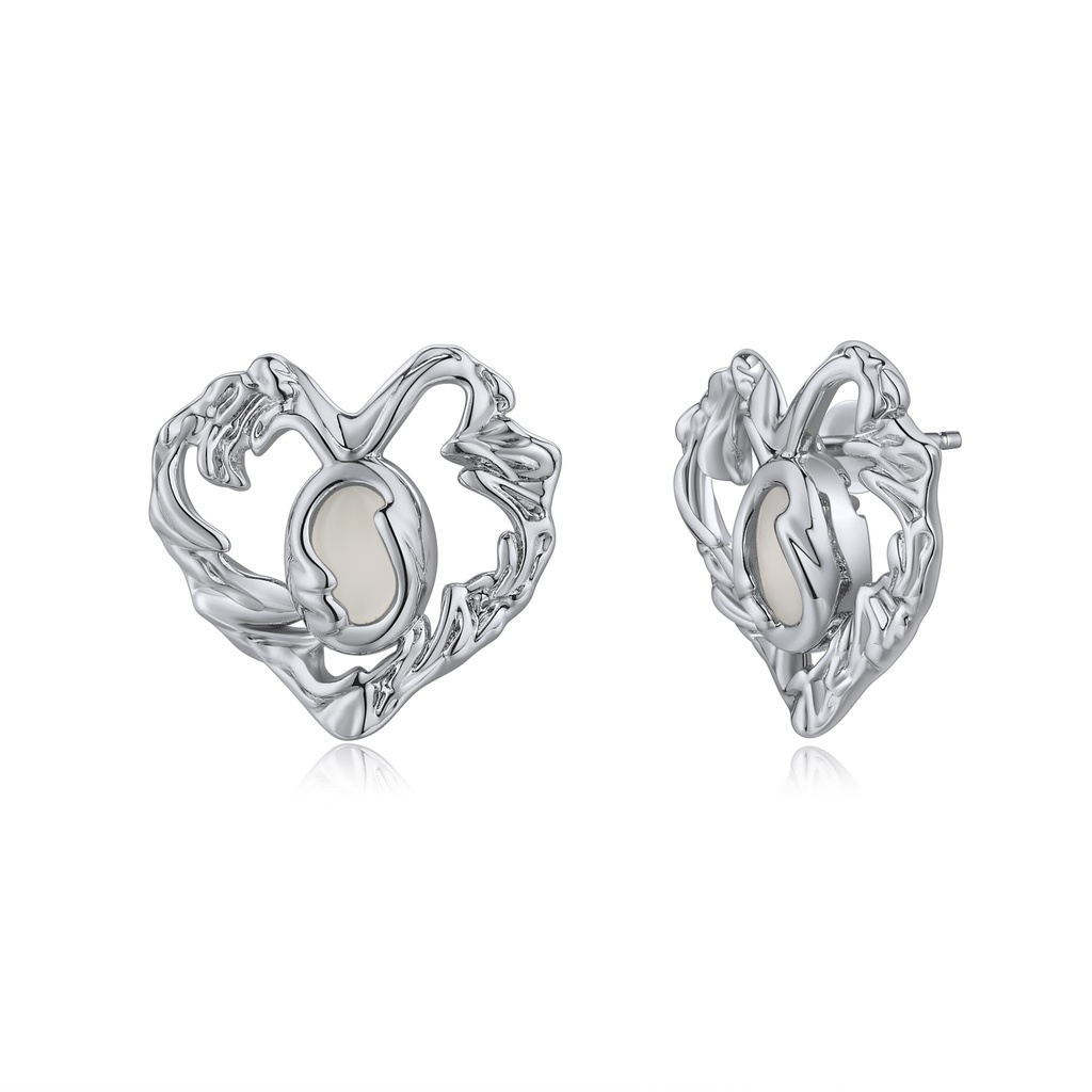 Heart-Shaped Hollow Stud Earrings with Irregular Core