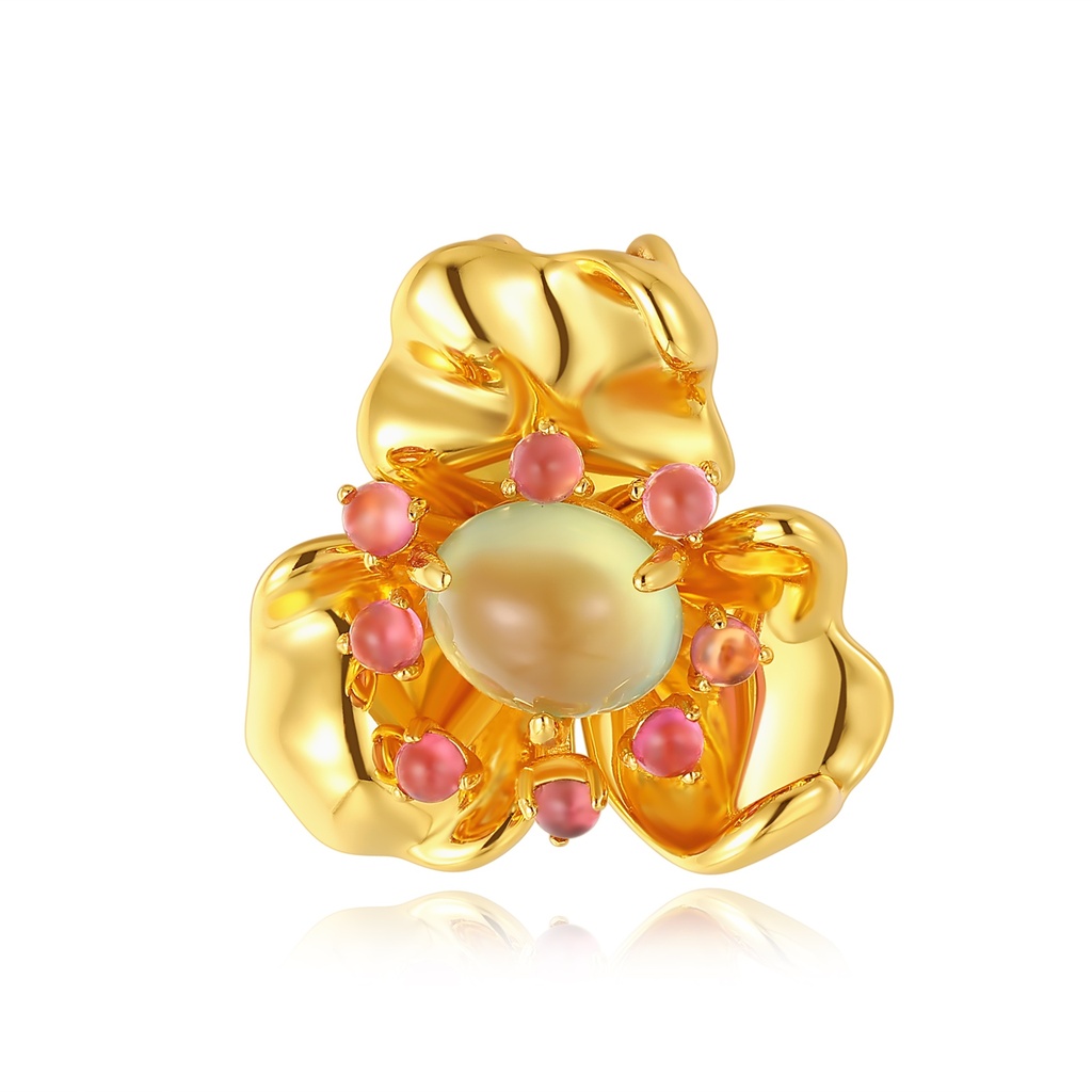 Bold Floral Pendant with Pearl Center and Pink Bead Accents