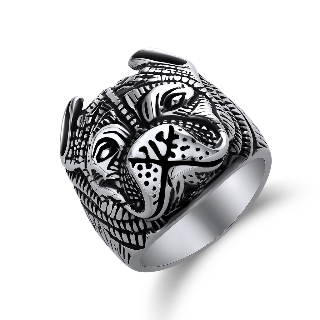 Intricately Detailed Stainless Steel Bulldog Ring