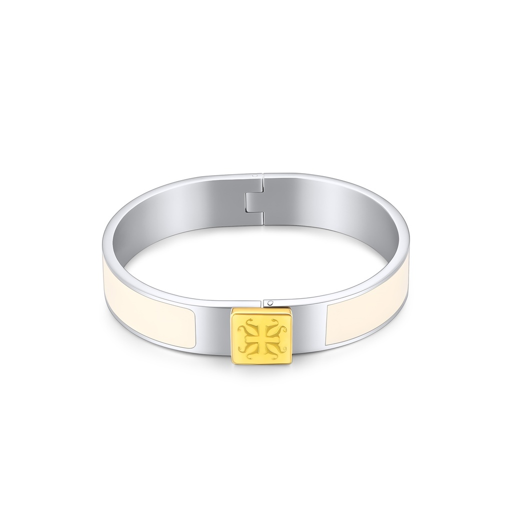 Ivory Enamel Stainless Steel Bracelet with Gold-Tone Signature Clasp