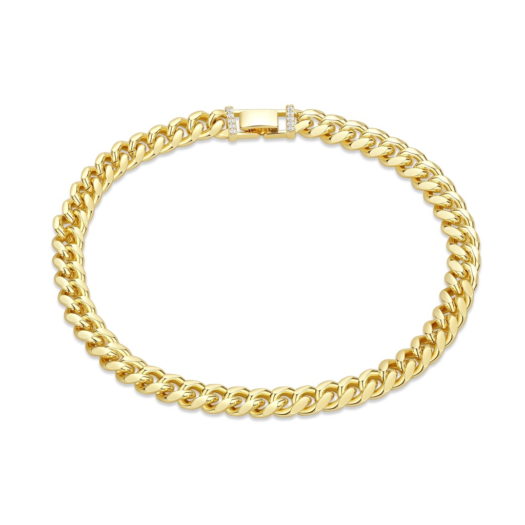 [BJ01N0076] Bold Gold Cuban Chain Necklace with Crystal Lock Clasp