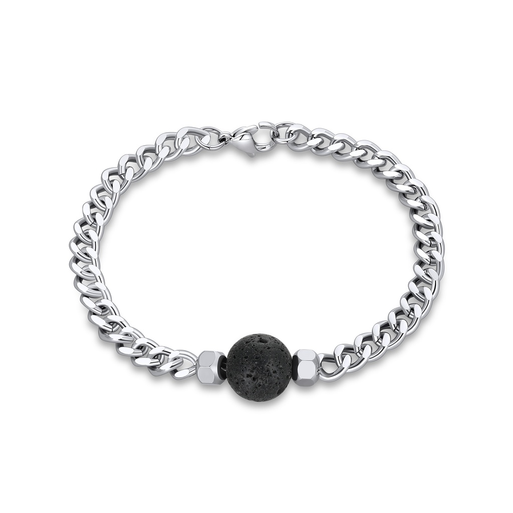 Lava Stone Centerpiece Stainless Steel Chain Bracelet