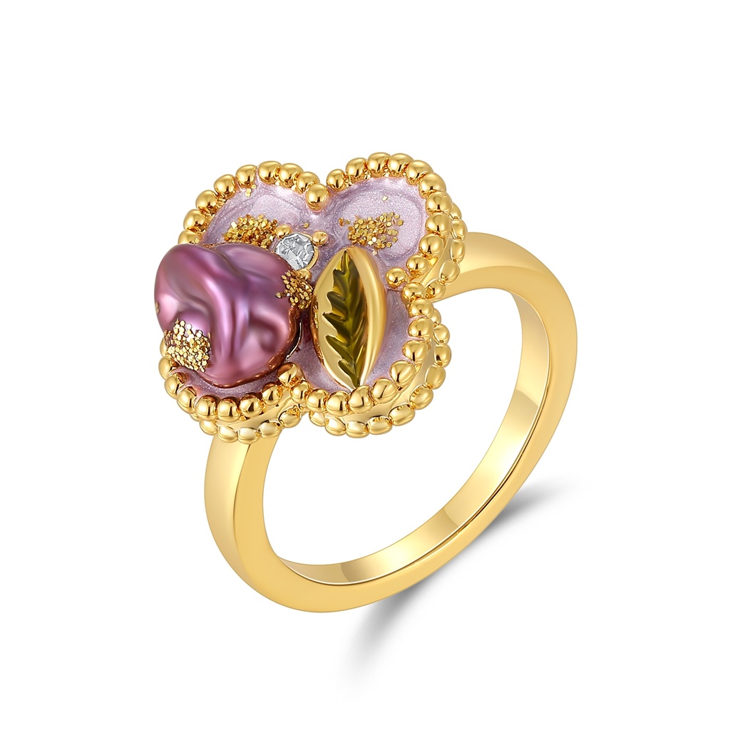 Lavender Bloom Pearl Ring with Iridescent Purple Centerpiece