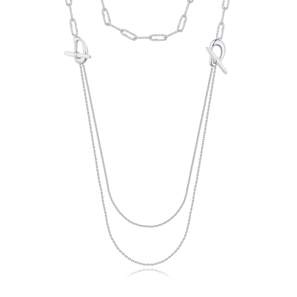 Layered Brass Chain Necklace with Toggle Clasp Detail