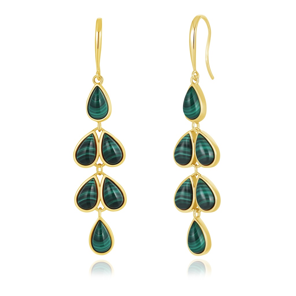 Layered Teardrop Green Gem Earrings in Cascading Design