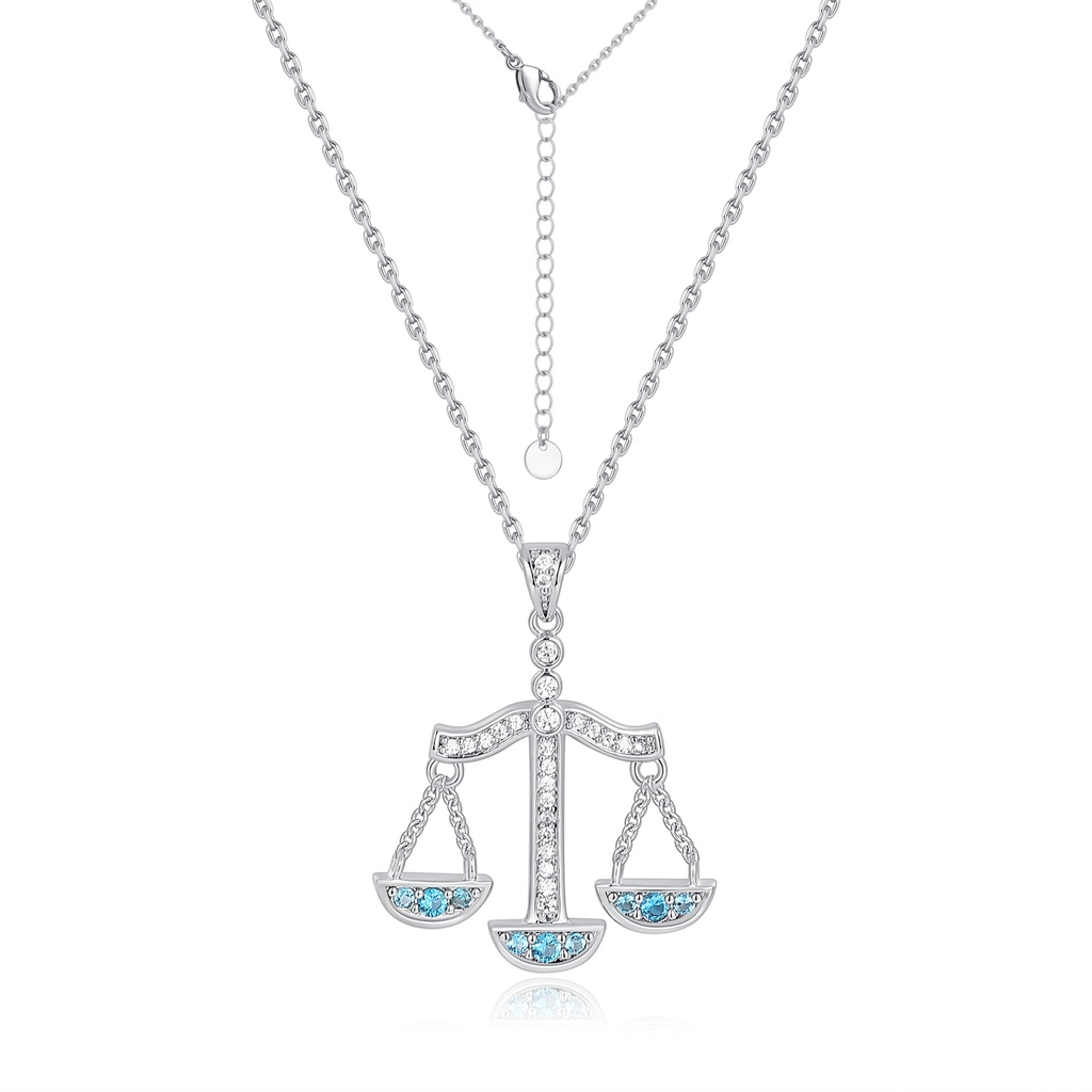 Libra Zodiac Balance Necklace with Sparkling Blue and White Stones