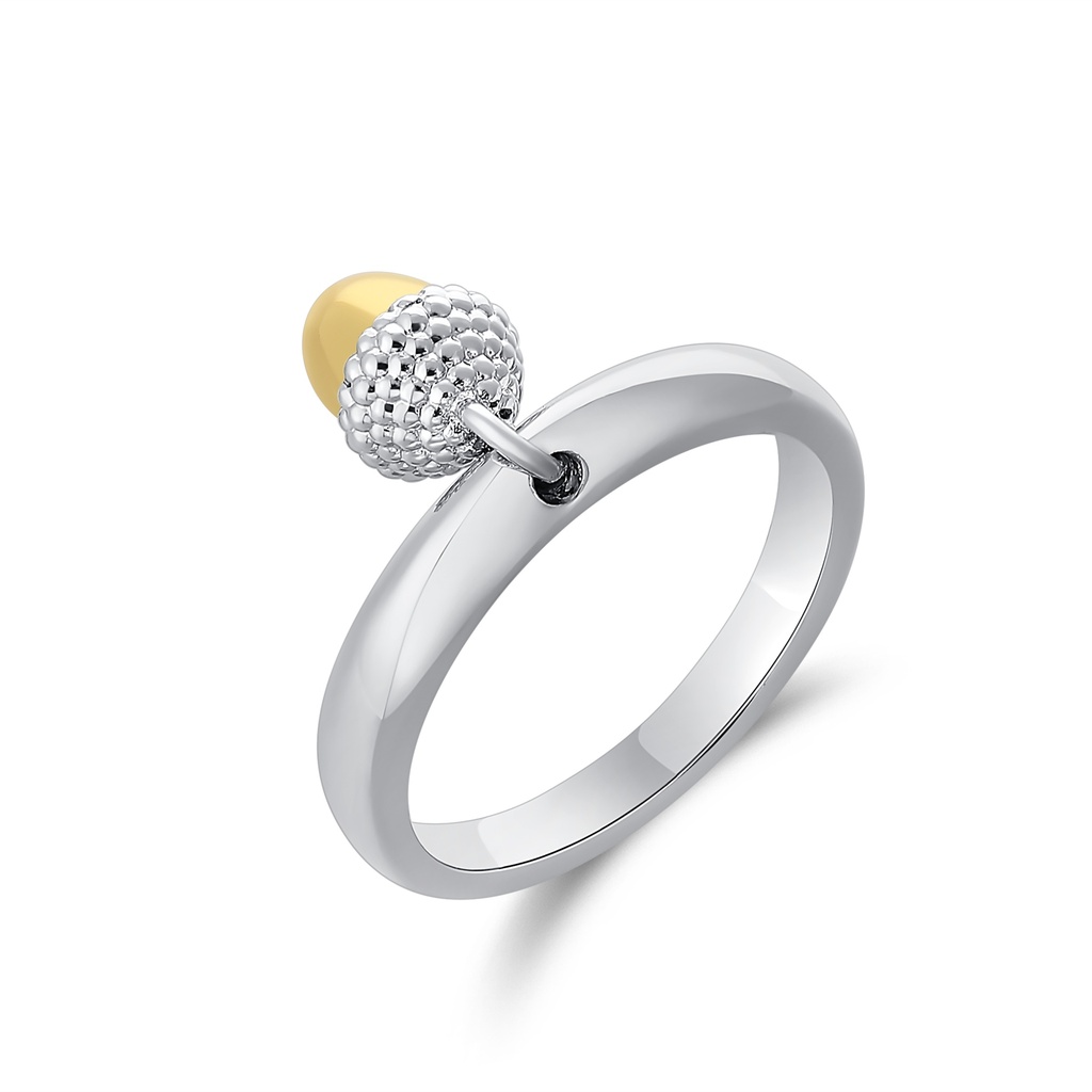 [PD02R0340] Acorn Charm Ring in Silver and Gold Dual Tones