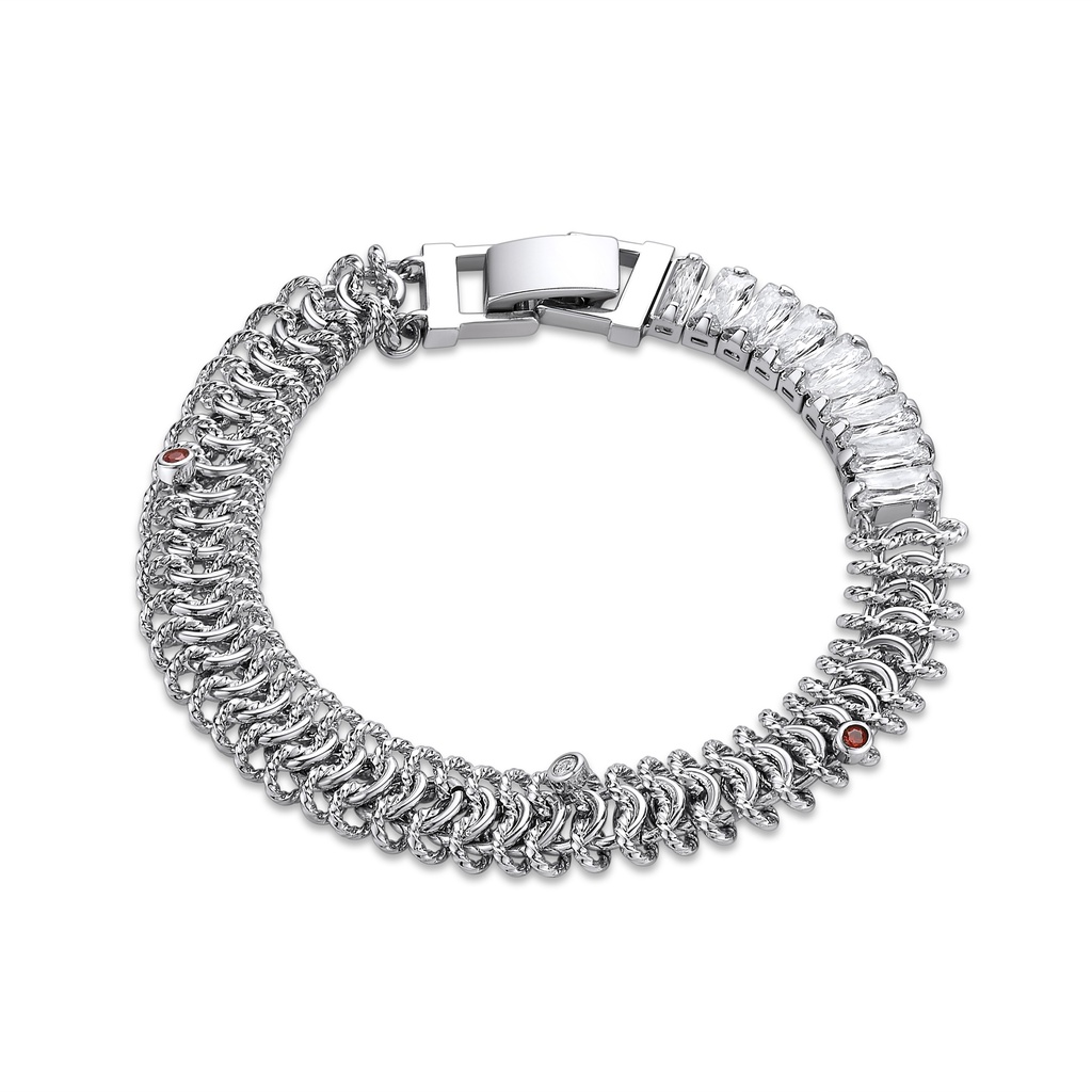 Luxe Silver Chain Bracelet with Crystals and Rope Texture