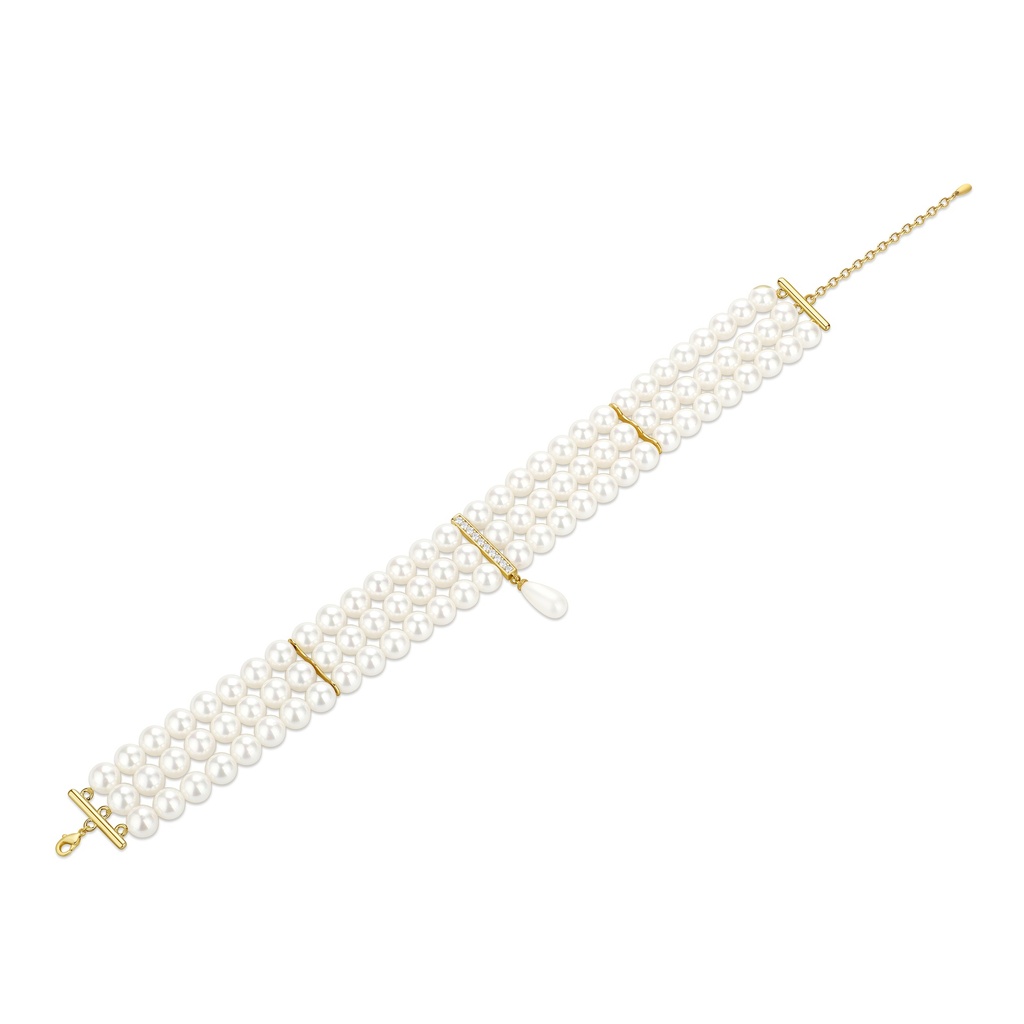 Luxurious Multi-Layered Pearl Bracelet with Gold and Pearl Drop