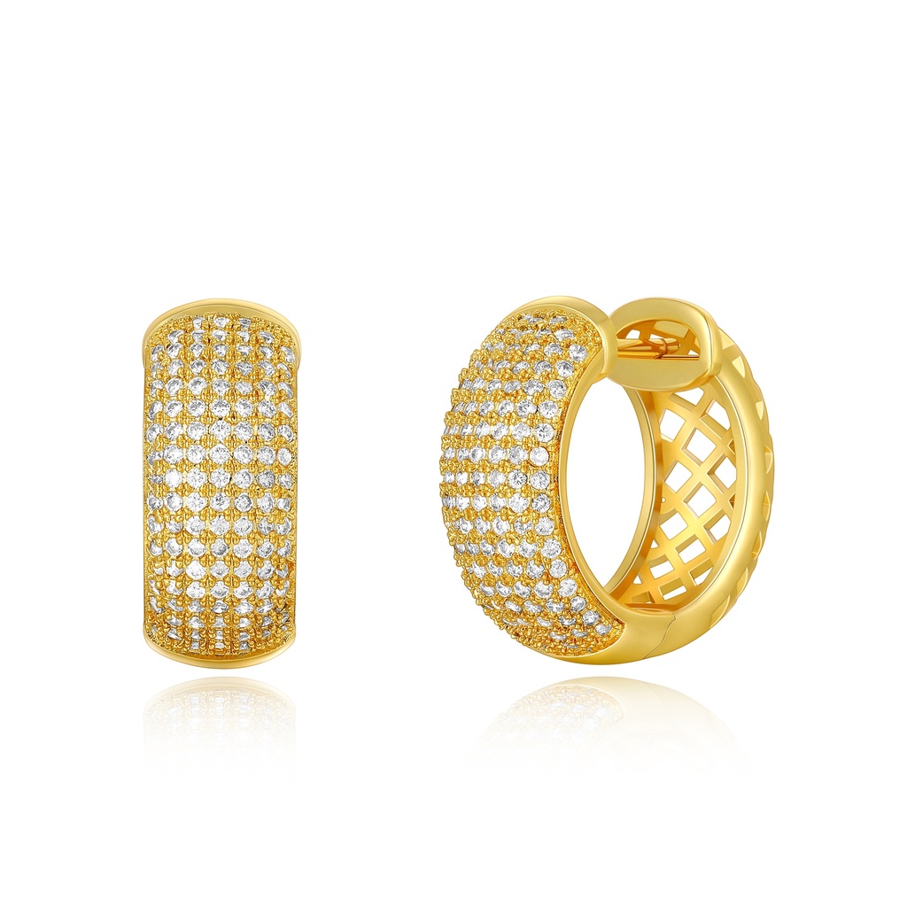 Luxurious Wide Gold Brass Hoop Earrings with Pave Crystal Finish