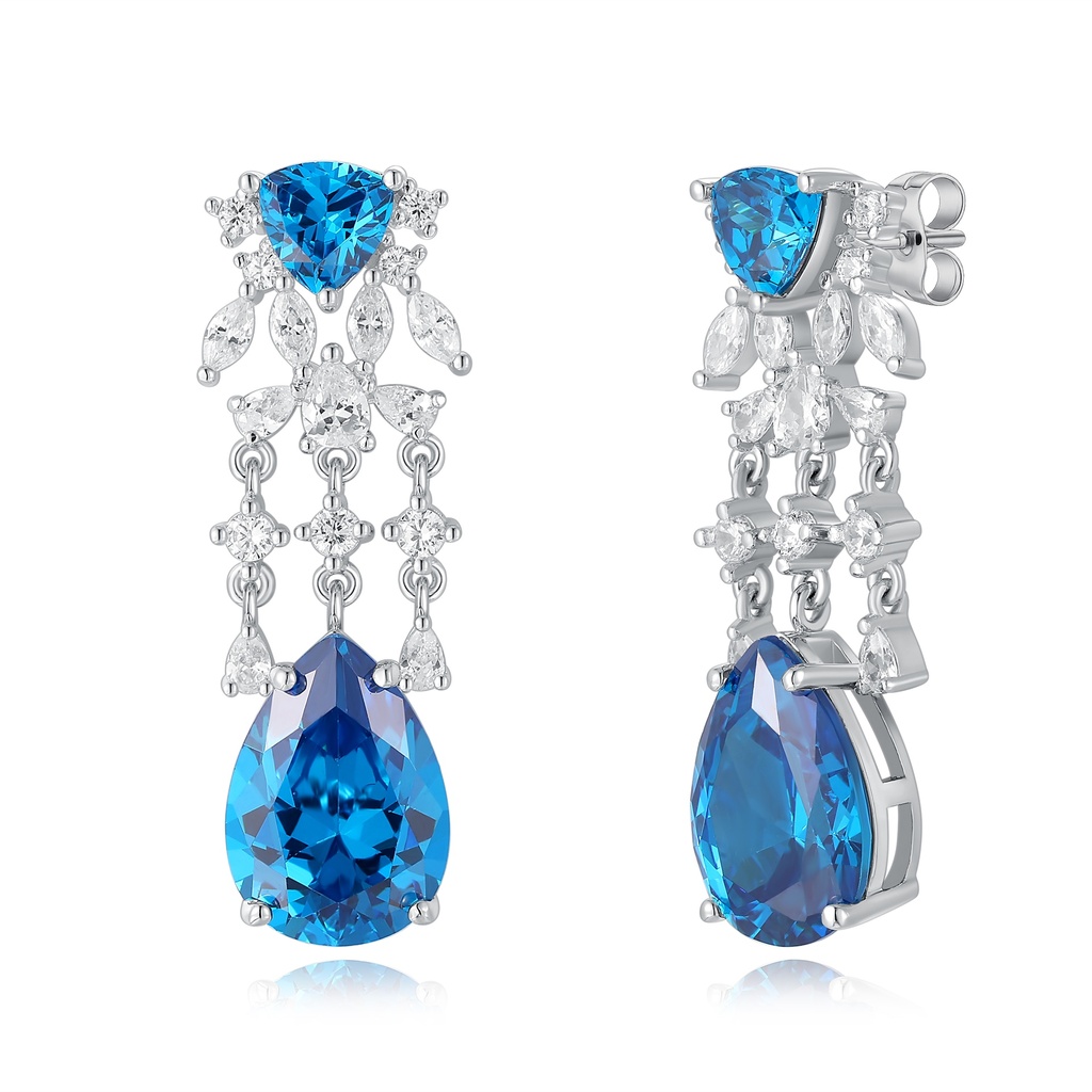 Luxury Blue Topaz Chandelier Earrings with Sparkling Diamond Detailing